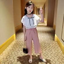 Summer Teeange Girls Clothes Set Chiffon Tops + Wide Leg Pants 4-14 Years Children's Clothing Little Toddler Girls Outfits 12 10 2024 - buy cheap