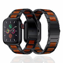 New Metal Wooden Strap 38mm 40mm 42mm 44mm For Apple Watch SE 6 5 4 3 2 1 Stainless Steel Watchband Black/Silver Red/White Strap 2024 - buy cheap