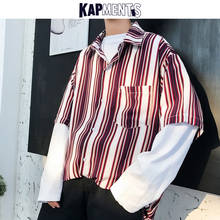 KAPMENTS Men Harajuku Patchwork Short Sleeve Shirts 2022 Summer Mens Vintage Korean Fashions Striped Shirt Male Pockets Blouse 2024 - buy cheap