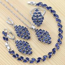 Sapphire Jewelry 925 Sterling Silver Jewelry Sets for Women Blue Cubic Zirconia Ring Bracelet Necklace Pendant Earrings 2024 - buy cheap
