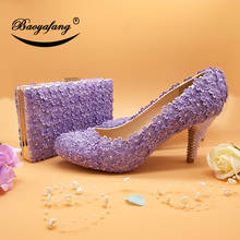 BaoYaFang violet Flower Wedding shoes with matching bags Ladies  woman sweet party dress shoe Pointed Toe Pumps 2024 - buy cheap