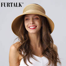Женская соломенная шляпа FURTALK, летняя пляжная шляпа с широкими полями, с козырьком, с УФ-защитой UPF 50, складная шляпа для путешествий, Женская Солнцезащитная шапка 2024 - купить недорого