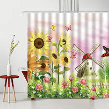 Sunflower Shower Curtain Butterfly Mushroom Flowers Tree Dream Spring Landscape Waterproof Polyester Bath Curtains Set With Hook 2024 - buy cheap