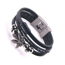 Vintage Punk Leather Bracelet for Men Women Maple Leaf Charm Bangle Cuff Bracelet 2024 - buy cheap