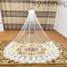 Real Photo Real Photo 3m One Layer Wedding Veil With Comb White Lace Edge Bridal Veils Ivory Cathedral Wedding Veil 5m 2024 - buy cheap