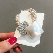 Tiara de cabelo de borracha feminina, acessório de cabelo quadrado, com cristais, formato de coração, elástico, joia de pérola 2024 - compre barato