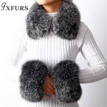 2020 New Fox Fur Collars Real Fur Cuffs Raccoon Fur Scarves a Set Winter Warm Fur Scarves Cuffs Match Cashmere Overcoats  2024 - buy cheap