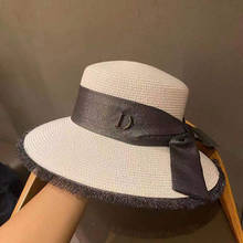 Nova moda verão palha fedoras chapéu para senhoras elegante laço fita ampla borda panamá jazz chapéu balde casual praia boné 2024 - compre barato