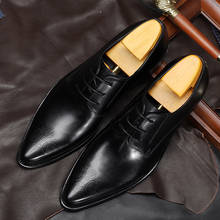 Zapatos de cuero genuino para hombre, calzado masculino de negocios, con cordones negros, para boda, marca de lujo, primavera 2020 2024 - compra barato