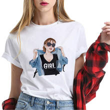 Camisa estampada feminina de manga curta, camiseta de manga curta com gola redonda, moda urbana harajuku 2024 - compre barato