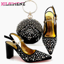 Zapatos y bolso africanos elegantes para mujer, calzado nigeriano de calidad brillante y conciso, conjunto de bolso con cristal para boda 2024 - compra barato