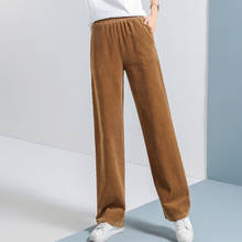 Zoki calça solta feminina de veludo, calça de inverno elástica cintura alta perna larga casual vintage preta com bolso outono 2021 2024 - compre barato