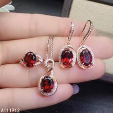 KJJEAXCMY fine jewelry natural Garnet 925 sterling silver women pendant necklace chain earrings ring set support test noble 2024 - buy cheap