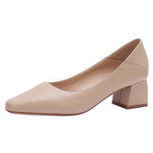 Zapatos de tacón alto grueso para mujer, calzado informal de piel, color blanco y negro, para oficina y boda, talla grande, O0056 2024 - compra barato