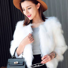 Fashion Faux Fur Coat Woman Winter Short Black White Slim 3/4 Sleeve Imitation Rabbit Fur Overcoat Artificial Fur Jacket 3XL 2024 - buy cheap