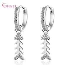 New Fashion Wholsale 925 Sterling Silver Female Temperament Personality Short Charms Crystal Fish Bone Drop Earrings For Women 2024 - buy cheap