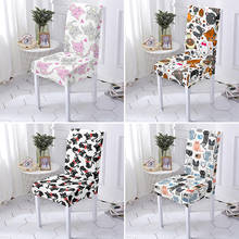 Cute Cartoon Cat Printed Chair Cover Spandex Material Dining Room Elastic Modern Slipcovers For Kitchen Wedding Banquet 2024 - buy cheap