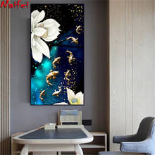 Estilo chinês de lótus carpa arte da parede pintura diamante ponto cruz decorativo cheio diamante bordado casa sala estar decoração 2024 - compre barato