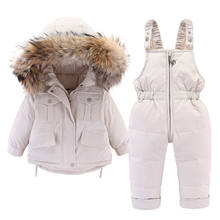 2021 2pcs Set Baby Girl Winter Down Jacket With Overalls For Children Thicken Warm Fur Collar Coat Kids Boys Snowsuit 1-4 Years 2024 - buy cheap