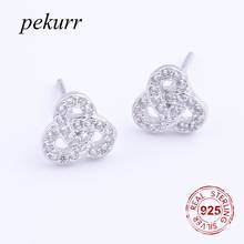 Pekurr 925 Sterling Silver Hollow Zircon 3 Lucky Leaf Flower Stud Earring For Women Clove Cycle Flower Plant Fashion Jewelry 2024 - buy cheap