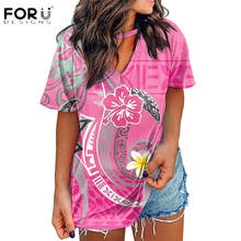 FORUDESIGNS-camisetas informales Vintage para mujer, pantalones cortos con estampado 3D de tortuga Plumeria hawaiana rosa, Tops y camisetas de talla grande 4XL 2024 - compra barato