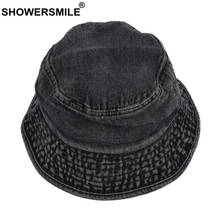 SHOWERSMILE Black Bucket Hat Womens Denim Solid Vintage Fisherman Hat Korean Unisex Spring Summer Traveling Hiking Cap 2024 - buy cheap