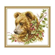 Brown Bear 2 Joy Sunday Cross Stitch Kits 14CT 11CT Count Print Canvas DIY Handmade Embroidery Kits Needlework Sets Home Decor 2024 - buy cheap