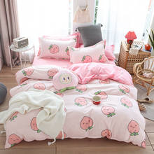 Cute Peach Printed Beding Set Pink Euro Bedspread Fruit Sheets And Pillowcases Comforter Duvet Cover Girls Gift King Queen Size 2024 - buy cheap