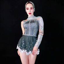 Black Rhinestones Fringes Club Mini Dress Women Singer Sexy Leotard Tassel Costume Celebrate Outfit Evening Dance Stage Outfits 2024 - buy cheap