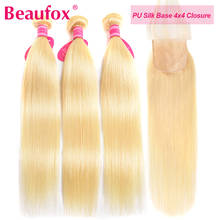 Beaufox 613 Blonde Bundles With Closure Brazilian Straight Human Hair Bundles With Closure Fake Scalp Silk Base Closure & Bundle 2024 - buy cheap