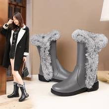 Winter Women Casual Warm Fur Mid-Calf Boots Shoes Women Zipper Round Toe Med Heel Snow Boots Shoes Muje Plus Size 34-48 2024 - buy cheap