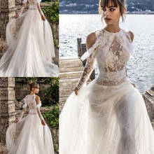 Bohemian Wedding Dress with Sleeves A Line Illusion Lace Bridal Gowns Boho Robe De Mariee Bridal Gown New 2024 - buy cheap