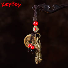 Copper 12 Zodiac Tiger Car Keychain Pendant Retro Brass Bag Hanging Keyrings Rope Lanyard Vintage Men Animal Key Ring Gifts 2024 - buy cheap