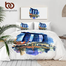 BeddingOutlet Bay Duvet Cover Watercolor Art Bedding Set 3pcs Bed Set Blue Yellow Landscape Bedspread Cozy Beach Bedroom Decor 2024 - buy cheap