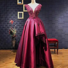 Hot  Burgundy Lace Applique A-line Evening Dress Vintage Satin Formal Evening Gown Arabic Plus Size Party Pageant Dress 2024 - buy cheap