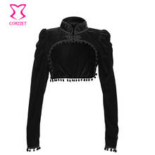 Black Velvet Short Steampunk Crop Jacket Stand Long Sleeve Autumn Women Gothic Bolero Victorian Coat Vintage Corset Accessories 2024 - buy cheap