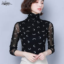 2019 Autumn New plus size Long Sleeve Geometric Mesh Blouse Women Clothes OL Turtleneck Print Pullover Shirt Women Tops 7522 50 2024 - buy cheap