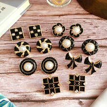 Black Enamel Earrings Pearls Elegant Vintage Stud Geometry Female Accessories 2024 - buy cheap