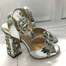 Zapatos de tacón extraño con bola de joyería para mujer, sandalias de gladiador de cristal con correa en el tobillo, para boda, de verano 2024 - compra barato