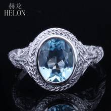HELON-anillo de compromiso de oro blanco de 10K para mujer, joyería fina Vintage con Topacio Azul auténtico, sortija de boda, aniversario de cumpleaños 2024 - compra barato