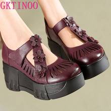 GKTINOO 2021 New Spring Comfortable Classic Flowers Genuine Leather Shoes Platform Wedges Breathable Women Shoes High Heels 2024 - buy cheap