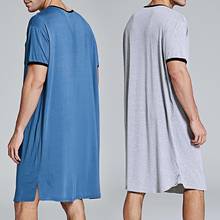 Men Short Sleeve O Neck Pocket Nightdress Loose Knee-length Nightgown Homewear 2024 - buy cheap