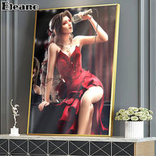 Modern art painting Poster Sexy Woman Canvas Paintings Girl with black gold veil in red skirt singing Aesthetic wall art decor 2024 - buy cheap