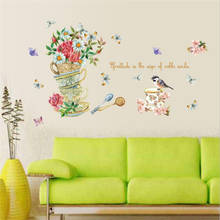 Pegatina de pared de flor, planta, pájaro, estudio, dormitorio, decoración de pared, decoración del hogar, mural artístico 2024 - compra barato