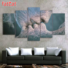 Fatcat pintura de diamante abstrato, 5 peças, amor de beijo, faça você mesmo, quadrado completo, broca redonda, bordado, venda, decoração de casa ae1077 2024 - compre barato