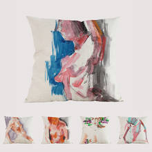 Watercolor painting figures Oil Painting Nude Girl Naked Woman Abstract Portrait Sofa Pillow Cover Modern Art Linen Cushion Cove 2024 - buy cheap