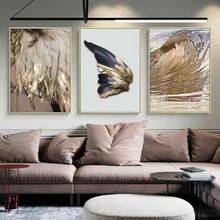 Luz de penas de ouro luxo abstrato cartaz decoração pintura sala estar sofá fundo da parede tríptico personalidade criativa 2024 - compre barato