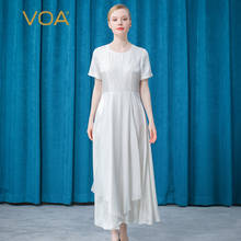 VOA-vestido de seda Jacquard blanco, manga corta, cuello redondo, AE777, costura tridimensional, elegante, 32 m/m 2024 - compra barato