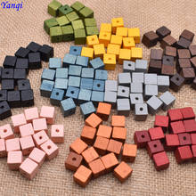 Yanqi contas de madeira naturais quadradas, 50 peças, 10mm colorido espaçador solto contas de madeira para faça você mesmo joias colar brincos pulseiras 2024 - compre barato