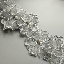 1 yards Gray 8cm Pearl Flower Embroidered Lace Trim Ribbon Floral Applique Fabric Patches DIY Wedding Dress Sewing Craft 2024 - buy cheap